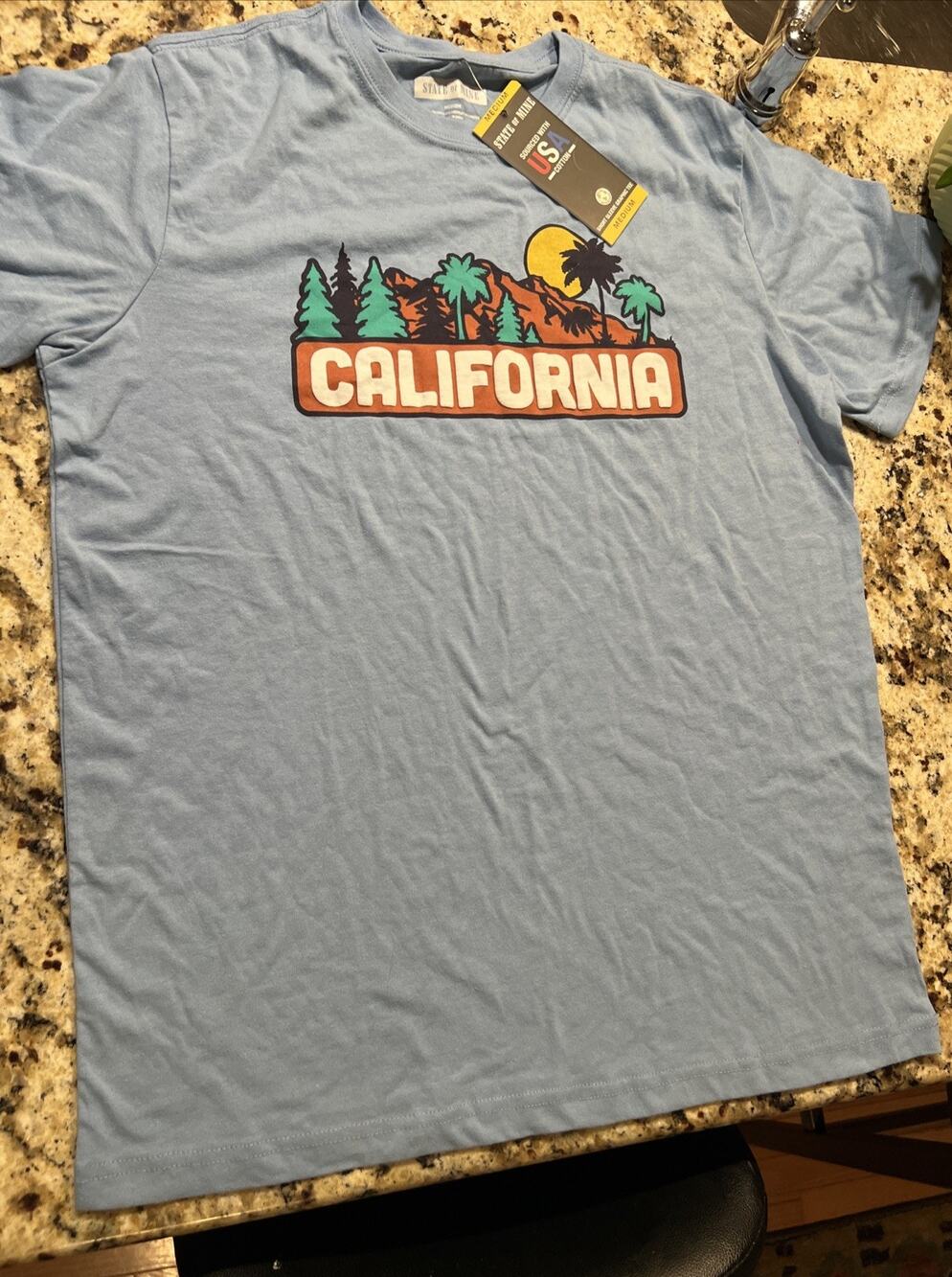 State of Mine Men California Short Sleeve T-Shirt Blue Medium NWT
